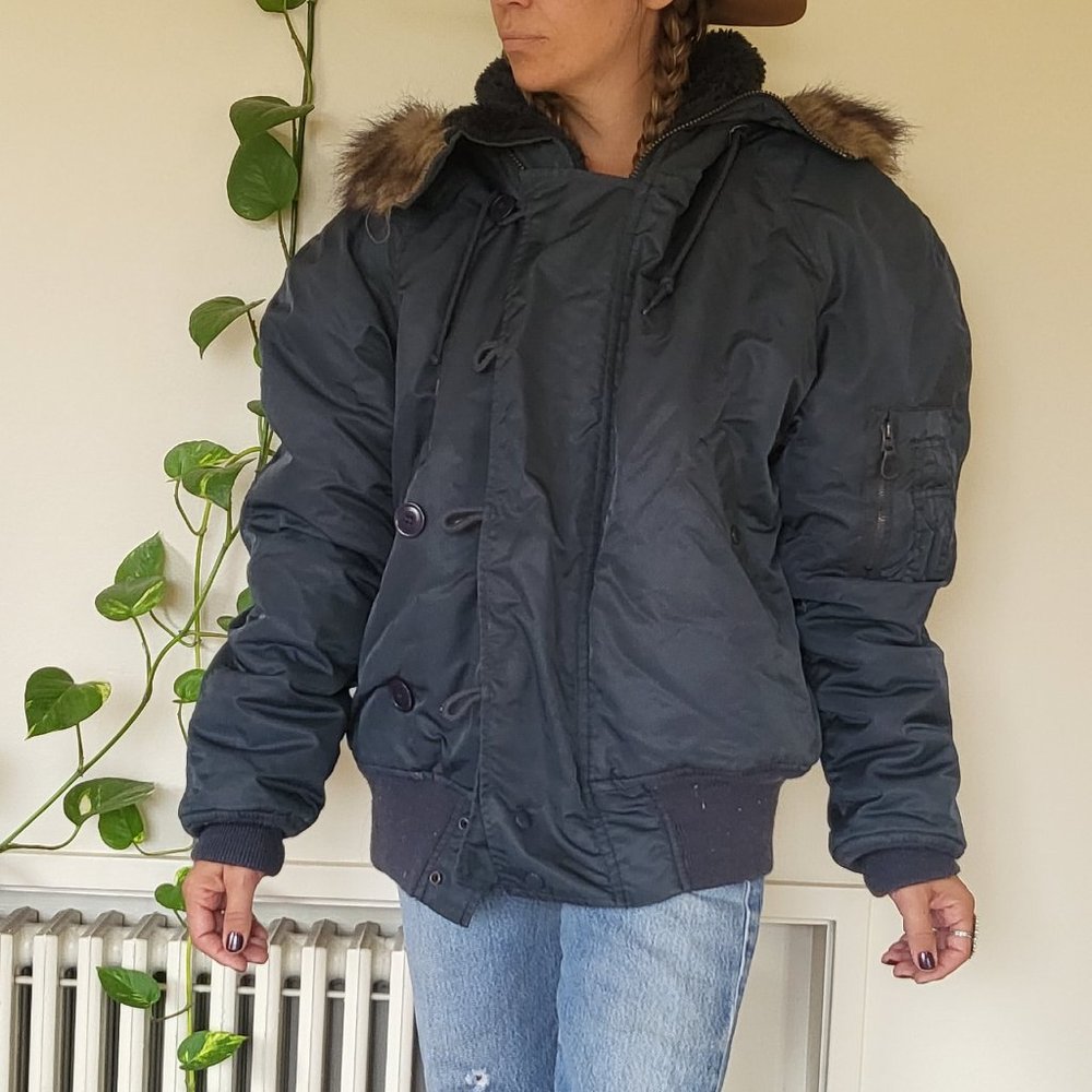 Vintage military grade down jacket with fur hood